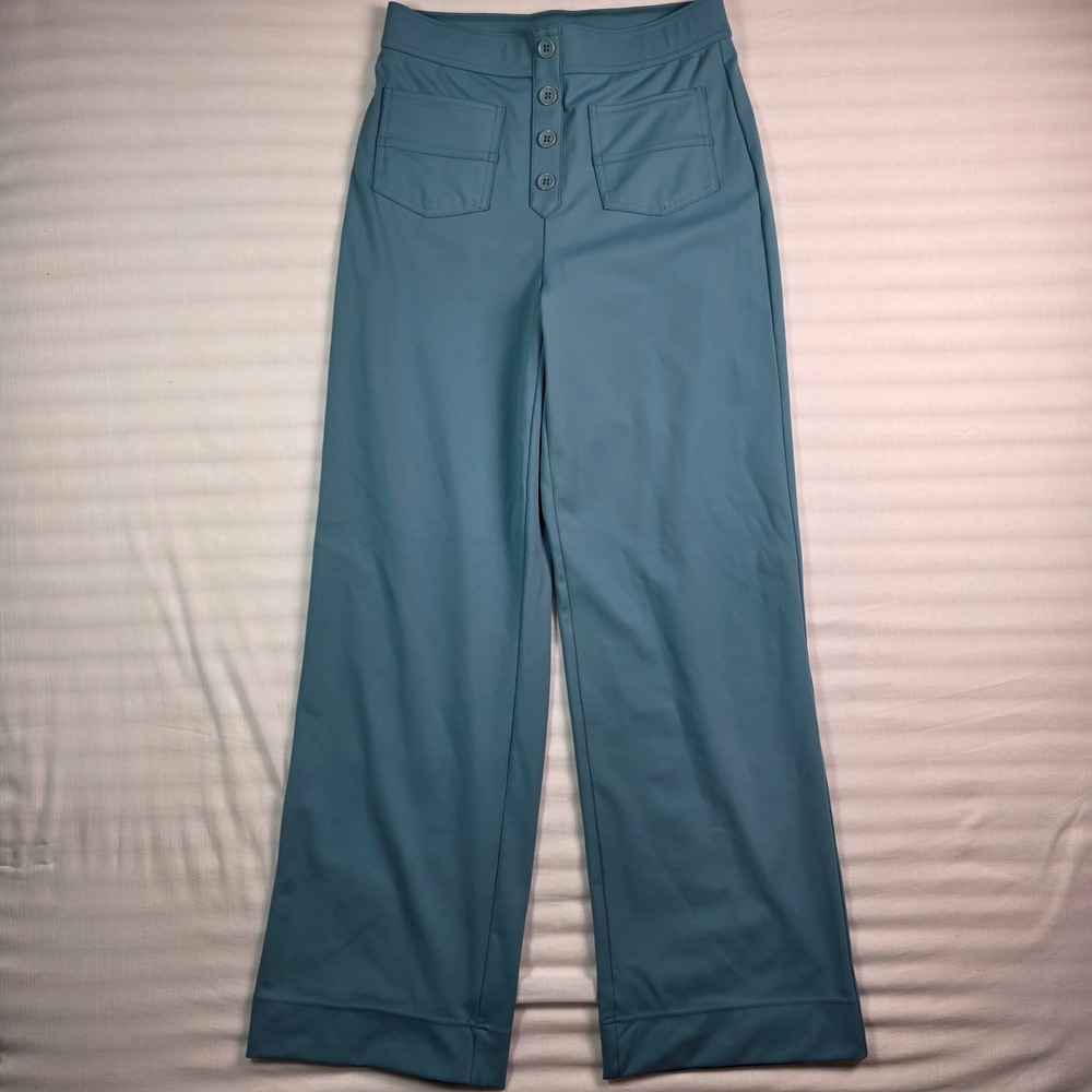 Halara Womens High Waisted Wide Leg Pants Teal Blue Pockets Size M